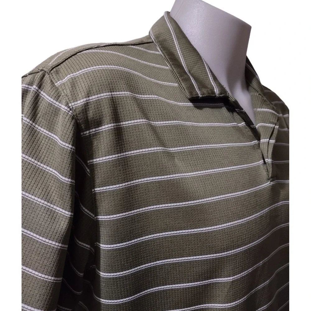 Nike Performance Polo Shirt Men's Large L Green Striped Collar Logo Short Sleeve